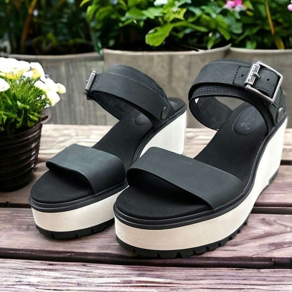 NIB Timberland Koralyn 2 Band Wedge Black Nubuck Slingback Sandal 9M 40 - Picture 4 of 14